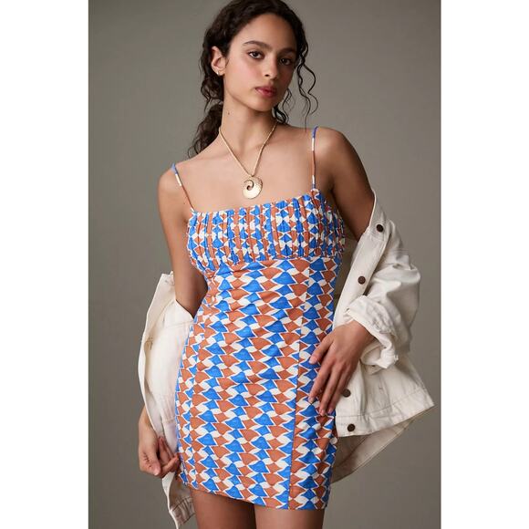 Maeve Dresses & Skirts - NWT Anthropologie Maeve Ophelia Linen Slim Mini Dress | Blue Brown | SZ 16W‎